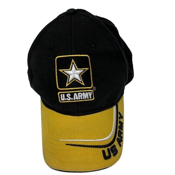 US Army Strong Black Yellow Adjustable Cap Hat Baseball Hat USA - Picture 1 of 7